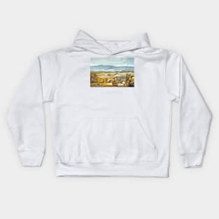 Blue sky with mountains and farmers Kids Hoodie